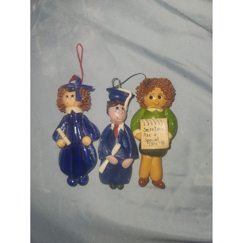 Vintage 1981 Clay Dough Christmas Ornaments Lot - Graduation & Secretary